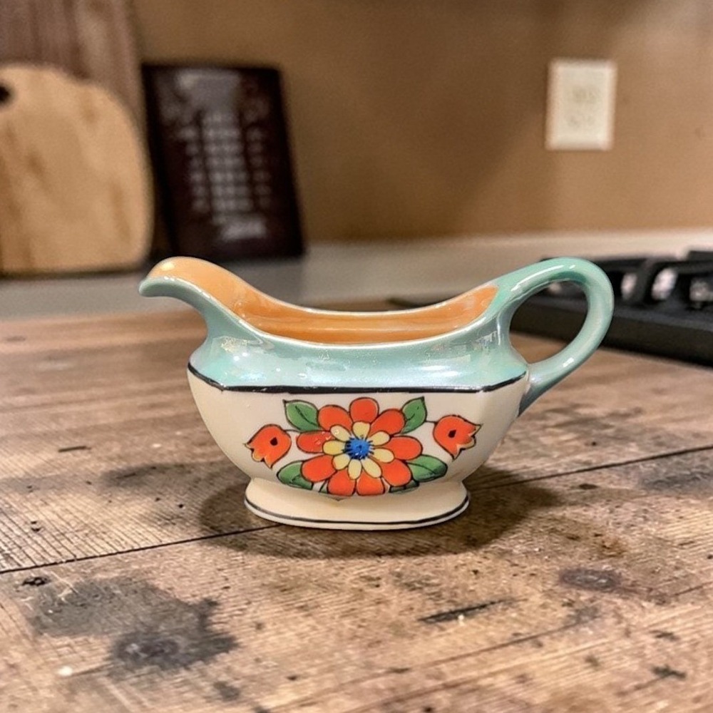 Japanese Hand-Painted Lusterware Pitcher, Vintage Serve Ware, Art Deco Creamer‎